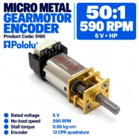 50:1 Micro Metal Gearmotor HP 6V with 12 CPR Encoder