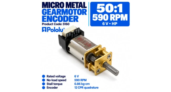 50:1 Micro Metal Gearmotor HP 6V with 12 CPR Encoder 50:1 Micro Metal Gearmotor HP 6V with 12 CPR Encoder
