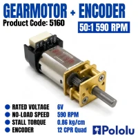 50:1 Micro Metal Gearmotor HP 6V with 12 CPR Encoder