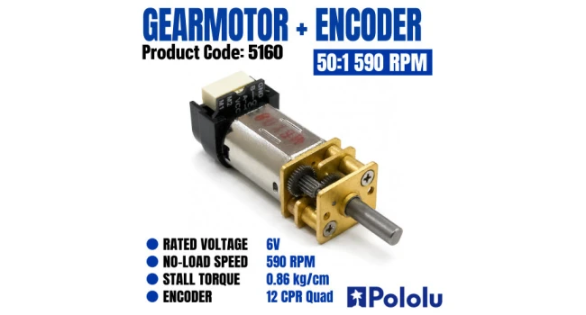 50:1 Micro Metal Gearmotor HP 6V with 12 CPR Encoder 50:1 Micro Metal Gearmotor HP 6V with 12 CPR Encoder