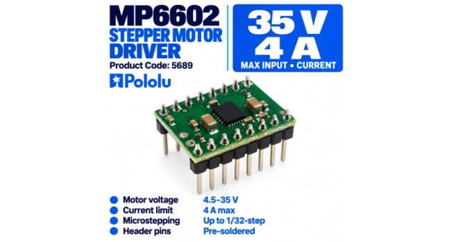 MP6602 Stepper Motor Driver Carrier with Soldered Header Pins MP6602 Stepper Motor Driver Carrier with Soldered Header Pins