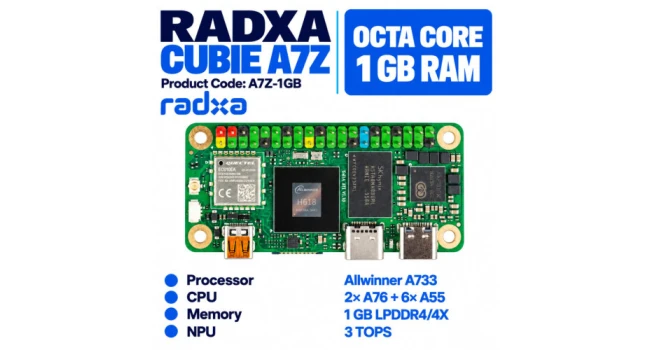 Radxa Cubie A7Z 1GB + Heatsink Radxa Cubie A7Z 1GB + Heatsink