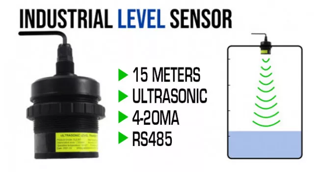 Ultrasonic Liquid Level Sensor 15M - RS485 and 4-20mA Output