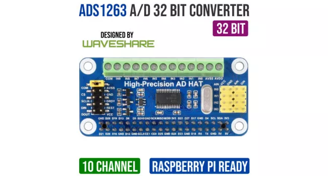 Wave ADS1263 32BIT 10 CHAN A/D Converter for Rasp Pi Wave ADS1263 32BIT 10 CHAN A/D Converter for Rasp Pi