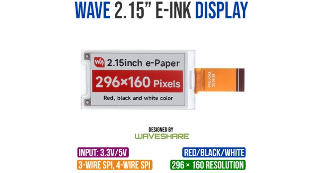 Wave 2.15" Raw E-Ink Display - Red/Black/White