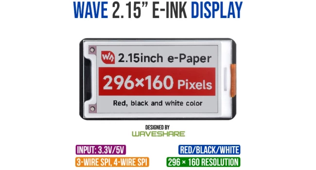 Wave 2.15" E-Ink Display - Red/Black/White Wave 2.15" E-Ink Display - Red/Black/White