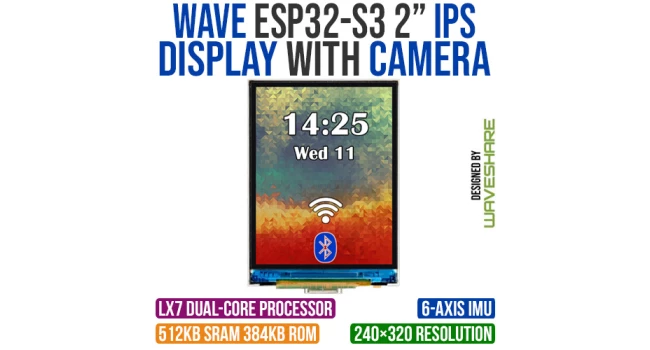 Wave ESP32-S3 2" IPS Display with OV5640 Camera